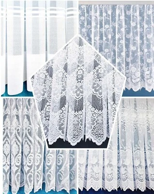 White Lace Cheap Net Curtains Rod Slot Ready to Use Sold By the Metre 11 Drops - Image 1 of 3