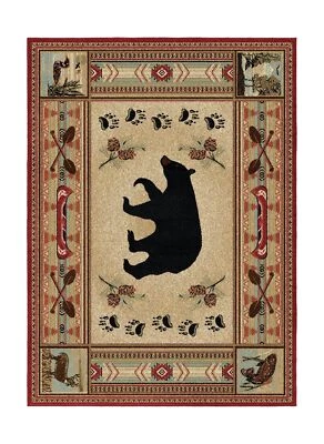 Rustic Lodge Bear Moose Red Area Rug, 5'3x7'3 5 ft 3 in x 7 ft 3 in - Image 1 of 4