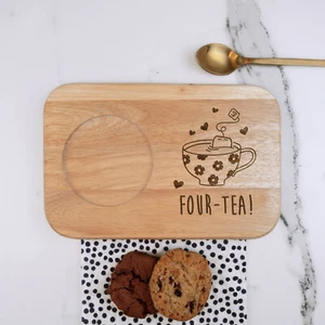 Tea & Biscuit Board FOUR-TEA Design Snack Tray 40th Birthday Gift Sister - Picture 1 of 24