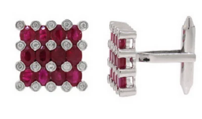 935 Argentium Silver 5.17CT Red Ruby & Cubic Zircoina Men's Elegant Cufflinks - Image 1 of 3