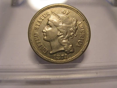 1874 THREE CENT NICKEL DOUBLE DIE OBVERSE! BETTER DATE! HIGH GRADE! - Image 1 of 3