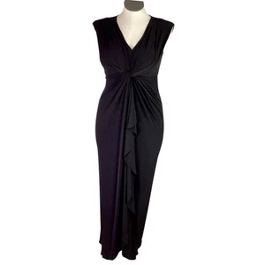 Tahari Dress Women 10 Black Knot Front Sleeveless Tiered Ruffle Maxi LBD - Picture 1 of 7
