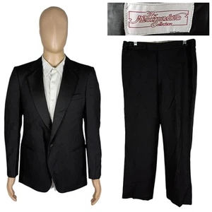 Alexandre Collection Zweiteiler gebürsteter Flanell Wolle schwarz Smoking Anzug 40R 32X29 - Bild 1 von 13