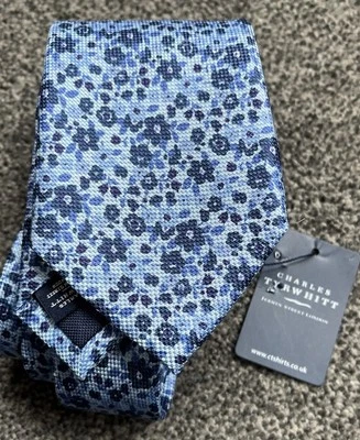 Mens BNWT Charles Tyrwhitt 100% Silk Blue Floral Mix Smart Formal Event Tie - Image 1 of 4