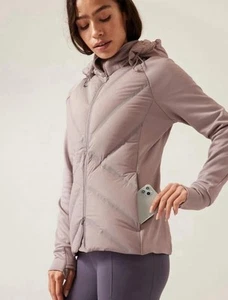 Athleta Inlet Jacket Tinsel Purple Lightweight Hooded Down Filled Sz L - Picture 1 of 10