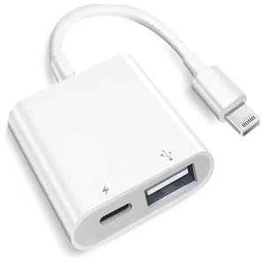 [Apple MFi Certified] Lightning to USB Camera Adapter with Charging Port, white - Afbeelding 1 van 7