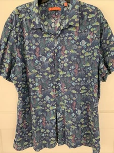 Tori Richard Hawaiian Shirt Coral Reef, Fish & Sea Turtles Blue Shirt   - Picture 1 of 5