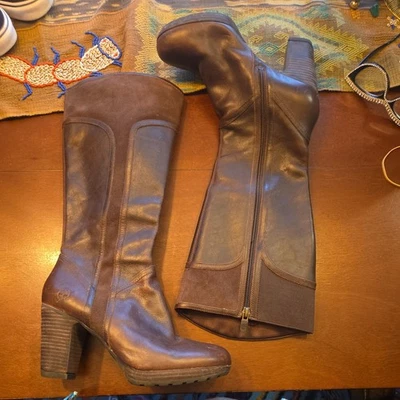 Botas femininas TIMBERLAND Earthkeepers Exeter Heights couro marrom alto tamanho 9 EUA - Imagem 1 de 4