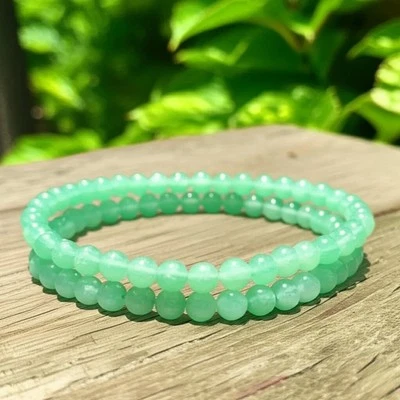 2Pcs Natural Green Aventurine Gemstone 4mm Beads Crystal Healing Women Bracelet - Image 1 of 4