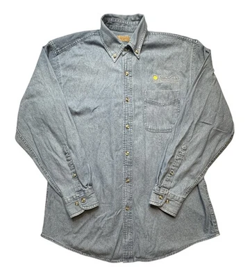 Vintage Edwards MillerCoors Brewery Shirt Mens Medium Blue Denim Long Sleeve Top - Image 1 of 4