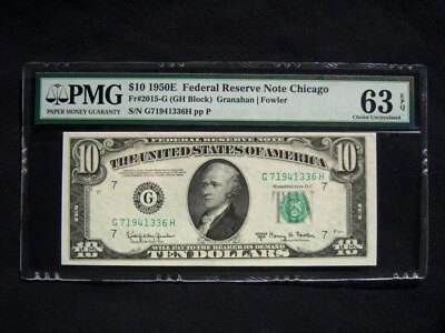 $10 Federal Reserve Note Series 1950E FR2015-G Chicago GH Block - Image 1 of 2