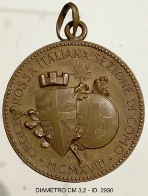 CROCE ROSSA ITALIANA MEDAGLIA SEZIONE DI COMO 1918 HONORI E VIRTUTI  - Immagine 1 di 4