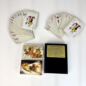 Playing Cards Russian Miniature Lacquer Box Paintings Troika Fedoskino Village - Picture 1 of 4