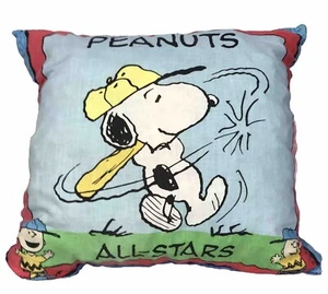 Peanuts Snoopy All-Stars Vintage 90’s Charlie Brown Baseball Blue Square Pillow - Picture 1 of 8
