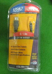 Belkin USB2 Hi Speed Cable A Plug/5-Pin-B Plug 6ft Computer to Digital Camera - Picture 1 of 2