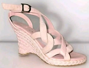 Dior Pink Suede Leather Wedge Ankle Strap D Buckle Sandals Size Y2K 36 5.5 RARE! - Picture 1 of 7