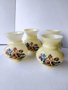 4 Vtg Transfer Flowers Glass Lamp Shade Yellow Roses Chimney Hurricane Electric - Picture 1 of 9