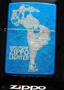 ZIPPO CERULEAN BLUE WINDY GIRL LIGHTER NEW RARE - Picture 1 of 4
