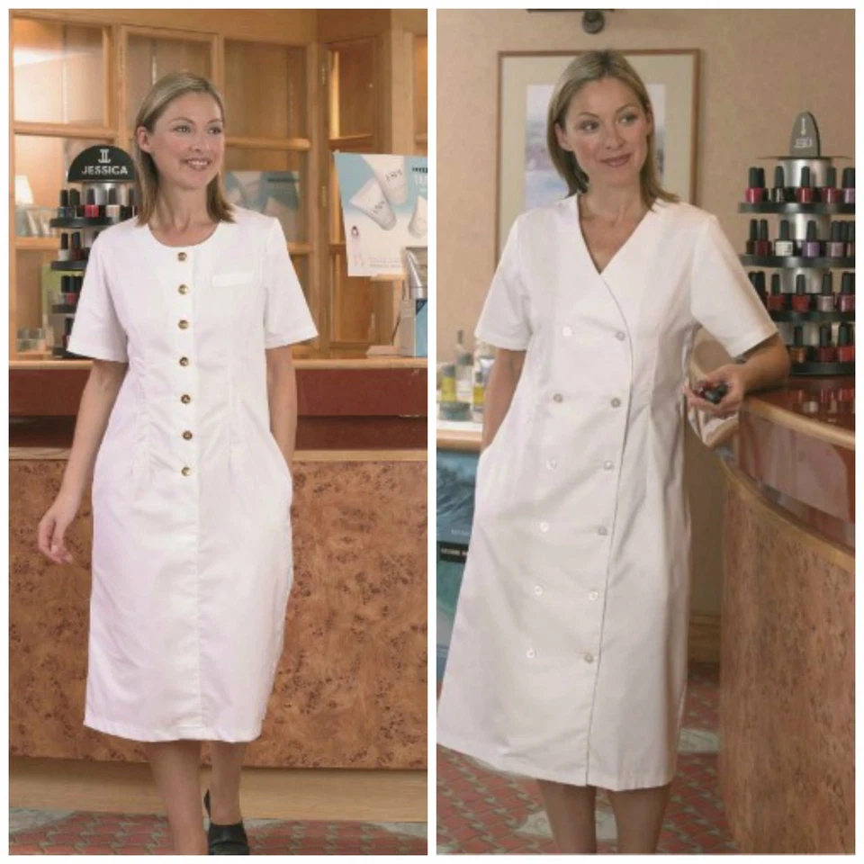 PREMIER WEISSE DAMEN GESUNDHEIT SCHÖNHEIT KNOPF KLEID KOSMETIKERINNEN SPA GESUNDHEITSSALON TUNIKA