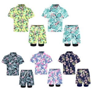 Boy Swimsuit Casual Shirts With Boardshorts Hawaiian Sunsuit Beach Wetsuit Sets - Picture 1 of 60