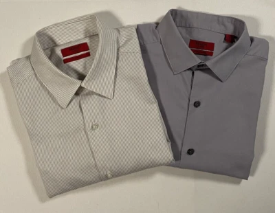 2 camisas sociais Alfani Performance ajustadas abotoadas 15.5 32-33 listras brancas + cinza - Imagem 1 de 4