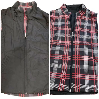 SW Studio Works Sport m VEST reversible black red white solid plaid pm full zip  - Image 1 of 4