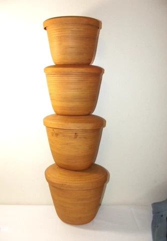 Lot of Vintage Wooden Oval NESTING BASKETS with Lids - 8 Wood Pieces 5" 6" 7" 8" Cover