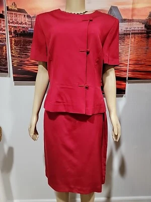 Vestido Donna Morgan Rojo Talla 14 Simulado 2 Piezas Vintage #C Foto 1 de 4