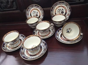 Imari gold gilt cobalt blue coffee tea cup set 6 saucer 12 pcs flower NKT signed - Picture 1 of 11