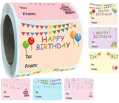 Etiquetas adhesivas de feliz cumpleaños pegatinas de regalo para y desde fiestas tiras de 5  Foto 1 de 2