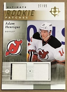 2011-12 ADAM HENRIQUE UD ULTIMATE COLLECTION PATCHES ROOKIE #URJ-AH DEVILS #/65