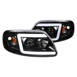 For Ford F-150 97-03 Spec-D Gloss Black LED DRL Bar Projector Headlights