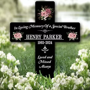 Cross Brother Black Pink Floral Remembrance Garden Plaque Grave Memorial Stake - Picture 1 of 1