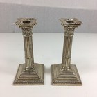 Antique 1936 Solid Silver Weighted Pair Of Corinthian Column Candlesticks 