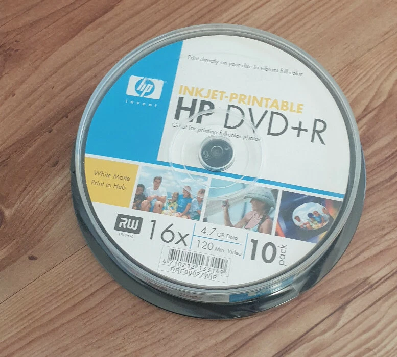 10x Spindel HP 16X Blank DVD+R White Inkjet Hub Printable Bedruckbar - Bild 1 von 1