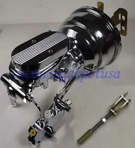Chevy 8" Dual Disc Drum Power Booster & Milled Master Cylinder & Brackets CHROME - Foto 1 di 6