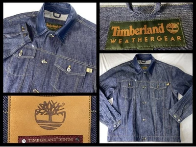 VTG Timberland Weathergear Raw Denim Trucker Jean Jacket Men Med Large Y2K Japan - Image 1 of 4