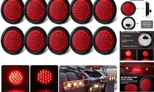 Luces traseras LED redondas rojas para remolque de 4 pulgadas 10 piezas 24 LED 4" LED redondas parada giro - Imagen 1 de 7