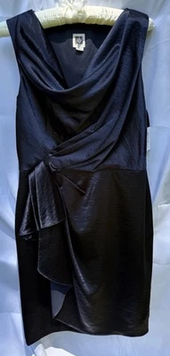 Vestido Vaina Anne Klein Drape Satinado Moveble Imitación Envolvente, Azul Marino Metálico, Talla 8 Foto 1 de 4