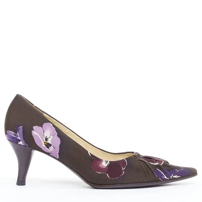 PRADA 2000 Vintage brown purple floral print fabric kitten pumps EU36.5 - Image 1 of 4