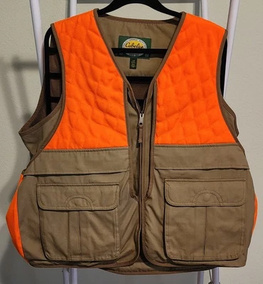 Cabela's Fowl Hunting Vest Mens Tan Orange Safety Pocket Storage Bird Lg 943270 - Image 1 of 4