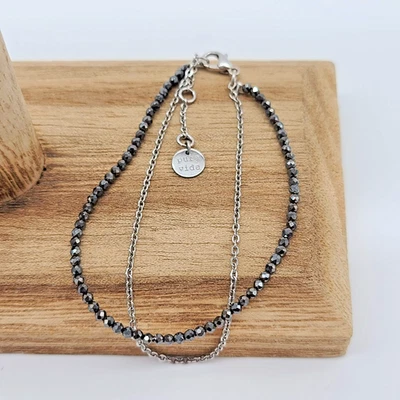 Pulsera Tenis Cristal Hematita Pura Vida, Cadena Eslabón Cable Plata Fina, 7-8" Foto 1 de 4