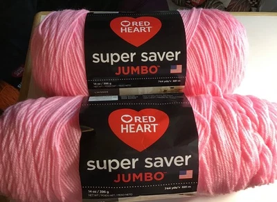 2 件 Red Heart Jumbo Super Saver 丙烯酸粉红色纱线 - 批量 7 件 — 第 1/2 张图片