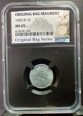 1943-D Lincoln Cent-Steel, With Original Bag Fragment, NGC MS-65 (A337) - Image 1 of 2