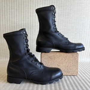 Vintage PJ Combat Boots Mens Size 8.5 W Black Leather 1989 Military Shoes - Picture 1 of 19