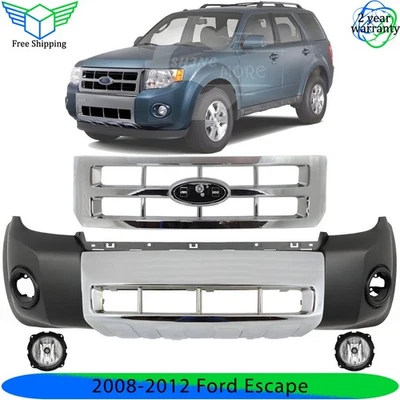 Front Bumper Cover Primed Plastic & Fog Lights Kit For 2008-2012 Ford Escape - Image 1 of 4