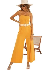 KRE Prime Women Cutout Spaghetti Strap Tie Back Wide Leg Jumpsuit - Picture 1 of 18