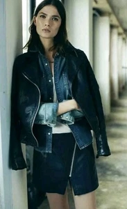 ALLSAINTS LUCILLE BLACK LEATHER ZIP MINI SKIRT UK 10 RRP £245 - Picture 1 of 9