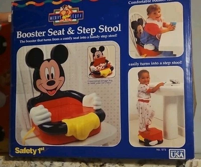 SILLA ELEVADORA MICKEY MOUSE con compartimento de almacenamiento taburete de seguridad 1er 1994  Foto 1 de 3