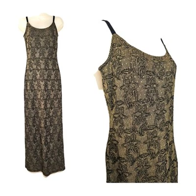 Vestido formal vintage St. John Couture dourado/preto malha 4 - Imagem 1 de 4